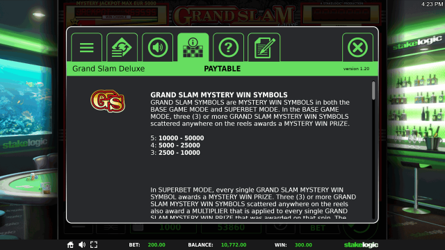 Игровой интерфейс Grand Slam Deluxe 2
