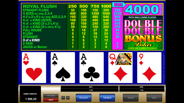 Игровой интерфейс Double Double Bonus Poker 2