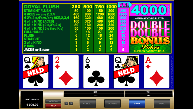 Бонусная игра Double Double Bonus Poker 7