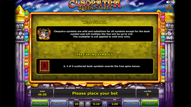 Игровой интерфейс Cleopatra Queen Of Slots 3