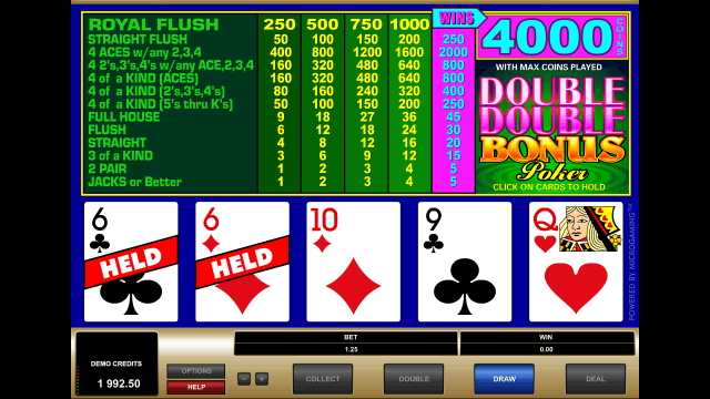 Бонусная игра Double Double Bonus Poker 9